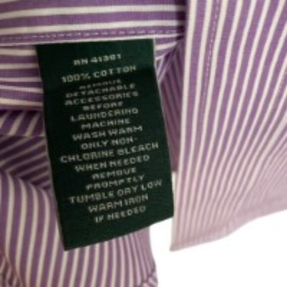 Ralph Lauren Purple & White Striped Classic Fit Button Up Shirt 15 1/2 - Picture 4 of 4